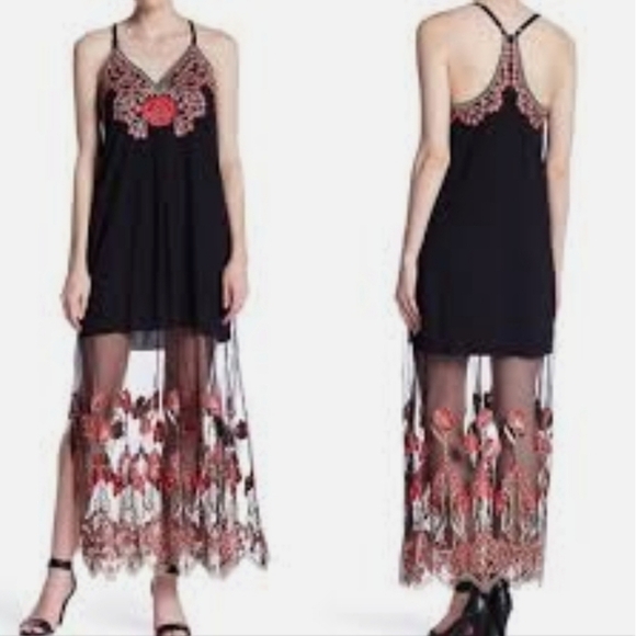 Alice + Olivia Floral Sheer Overlay Maxi Dress